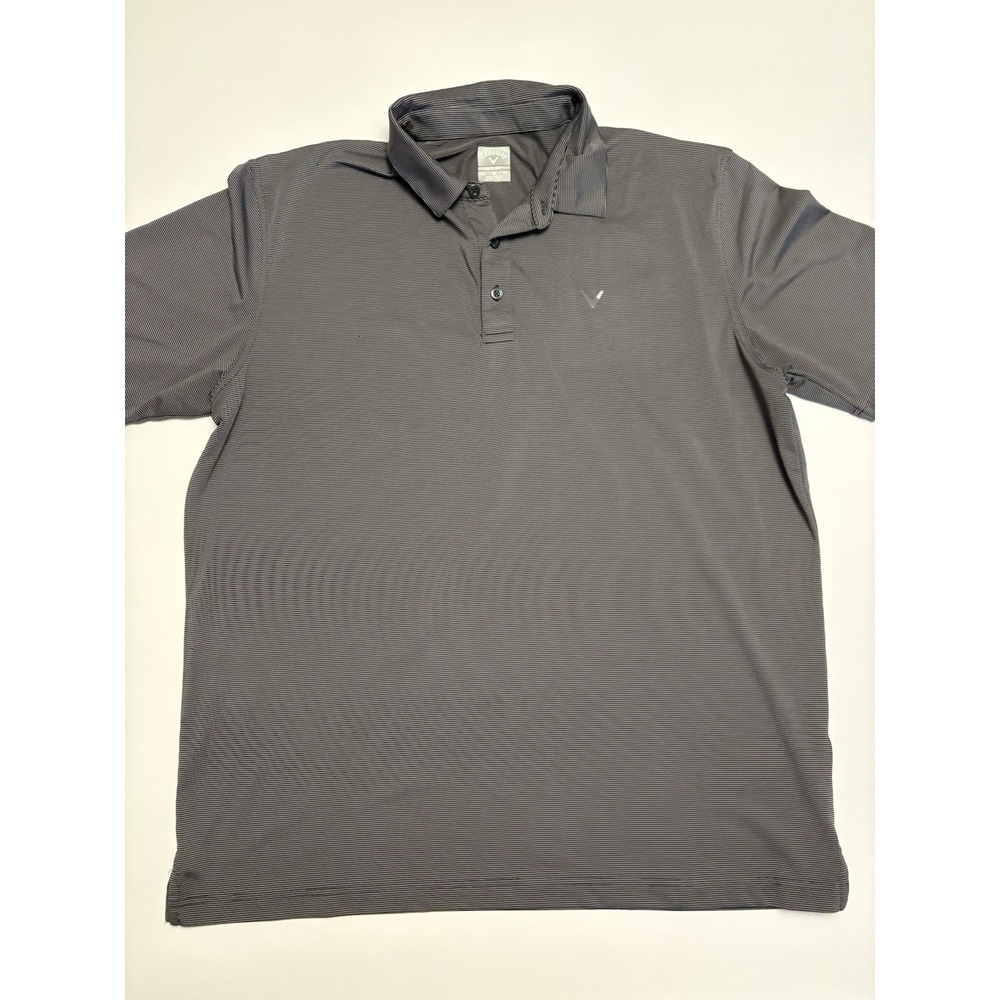 Callaway Golf Polo Shirt Mens XL Gray Opti Dri Striped Performance Short Sleeve
